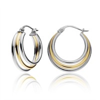 14K Gold Plated Two-Tone Triple Hoop Earrings