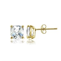 14K Yellow Gold Plated Genuine Topaz Stud Earrings