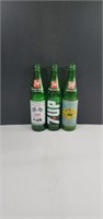 Set of 3 Vintage 16oz Green Glass 7up Bottles