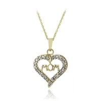 18K Gold over Silver Natural Diamond Mom Necklace