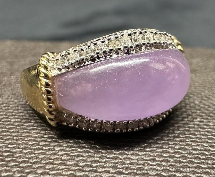 14k Gold Lavender Jade & Diamond Cocktail Ring