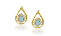 18k Yellow Gold Plated Opal Stud Earrings