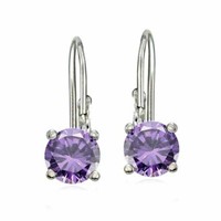 Genuine Amethyst Sterling Silver Round Earrings