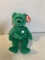 Beanie baby green Aaron with shamrock teddy bear