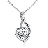 Solid Sterling Silver Heart Pendant Necklace