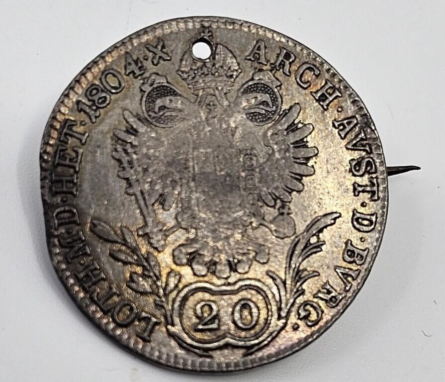 Antique Austro- Hongaria Coin 1804 brooch silver
