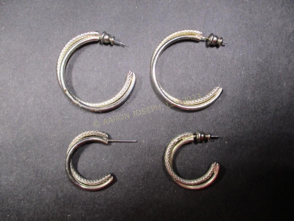Two Pairs of Sterling Silver Hoop Earrings