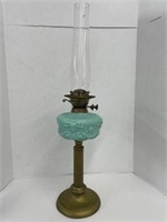 Vintage Duplex Oil Lamp - Turquoise, Metal and