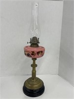 Vintage Oil Lamp - Pink with Hand Painted Leaves