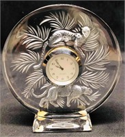 Signed Lalique Clear Jungle Clock