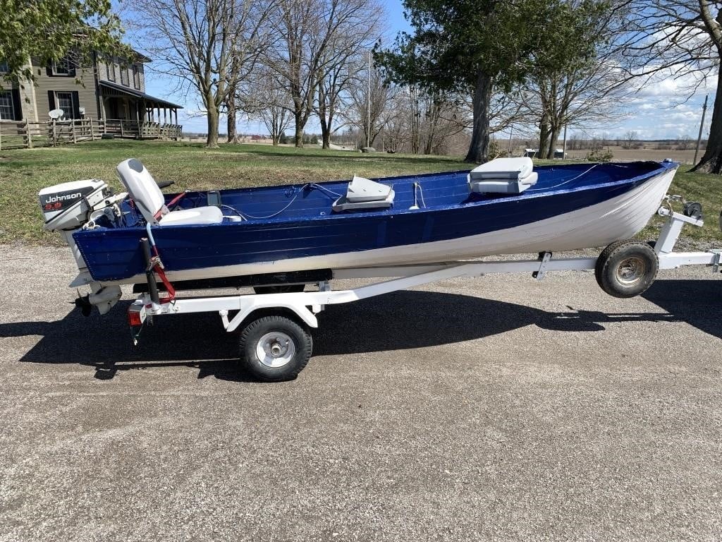 14' Aluminum Boat & Trailer & 9.9 Johnson Motor