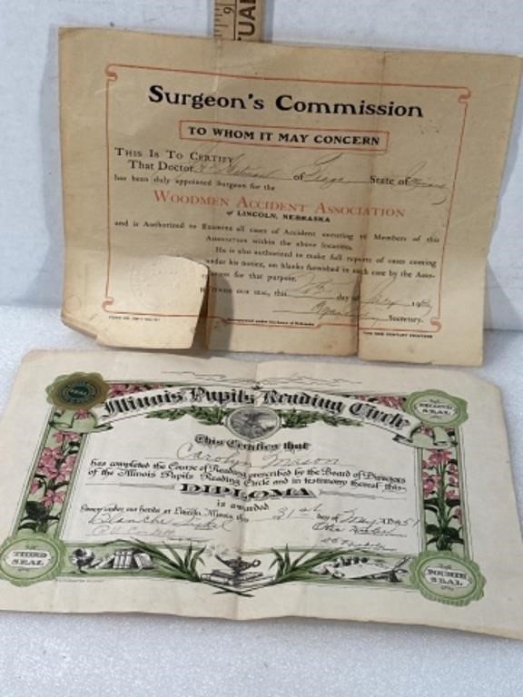 Set of two vintage certificates
