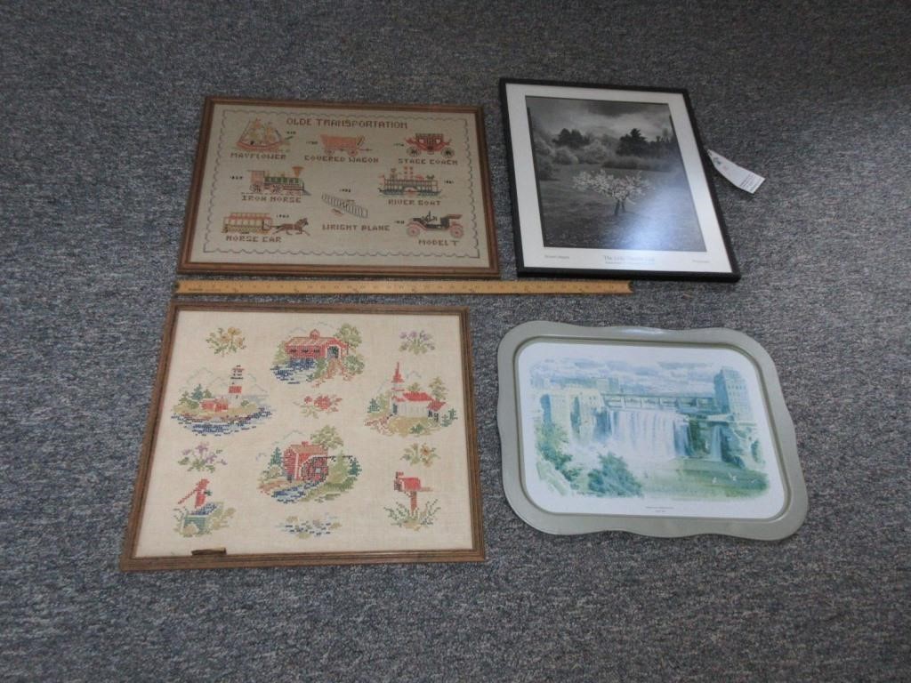 (2) framed needlepoints and signed print