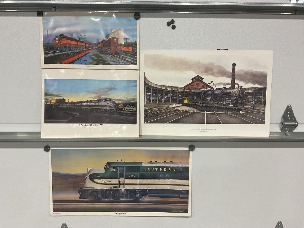 Lot of four train prints - some artist signed