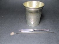 Silver Plate Butter Spreader, Pin, & Cup