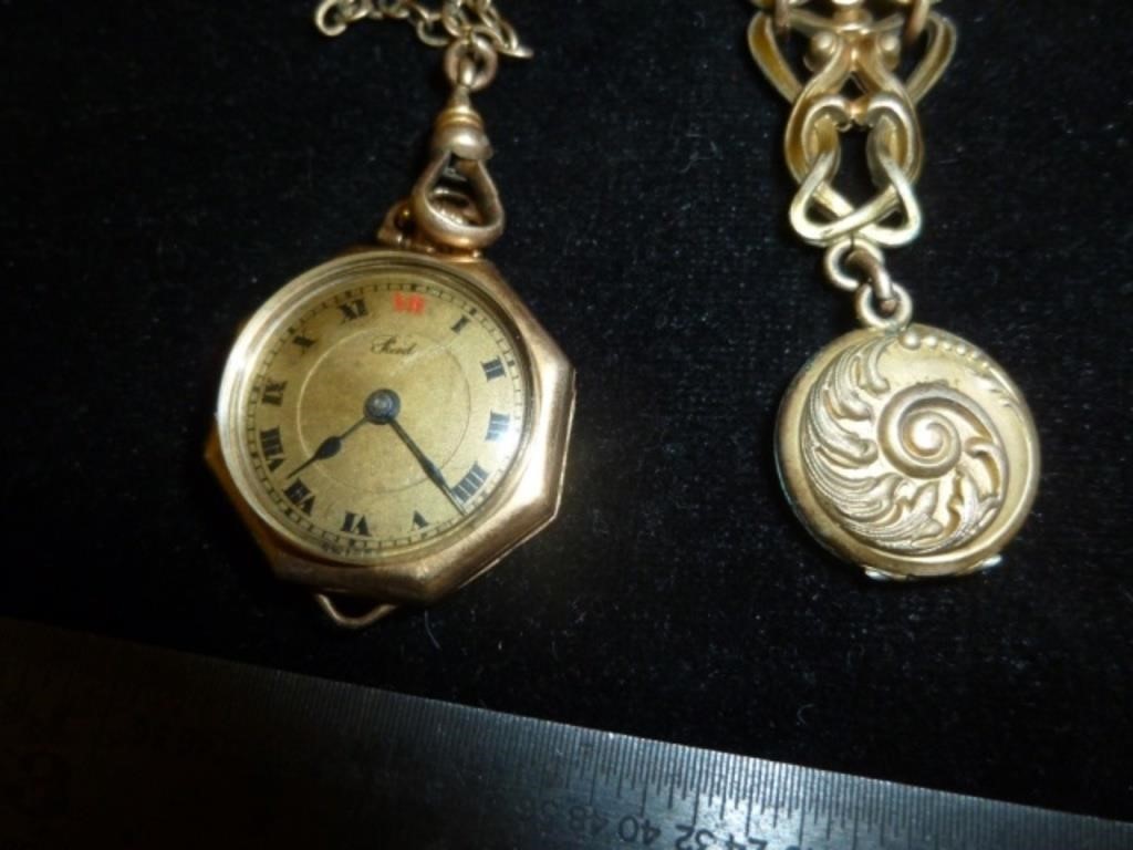 Vintage Reid Lady's 14k Gold Pocket Watch & Fob