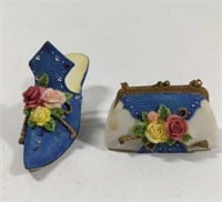 Vintage Porcelain Victorian Shoe And Purse
