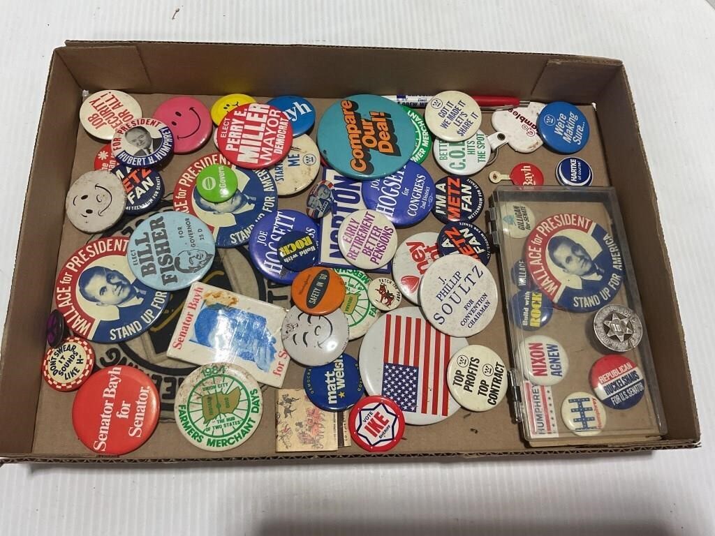 Lot of vintage political buttons and more