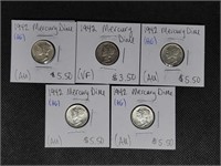 5- 1942 Mercury Dimes