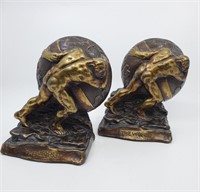 Paire of P. Beneduce Weighted Bronze Book-ends "T