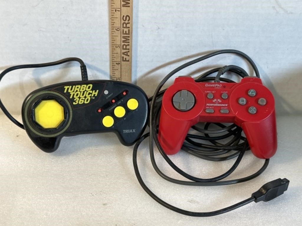 Two video game controllers