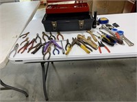 Toolbox with tools, Allen wrenches, tape measure,