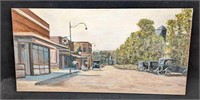 Original Pastel Oil On Canvas Old Timey Street Sig