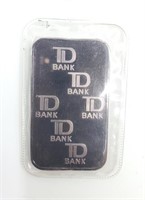 JM 1 Ounce Silver Ingot for TD Bank