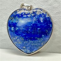 Very Large Sterling Lapis Lazuli Heart Pendant