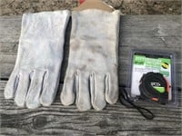 Leather Work Gloves & Tape Measure