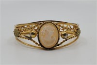 Antique Gold Plated Cameo Bangle Bracelet