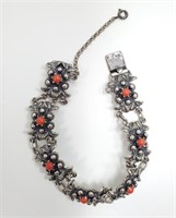 Vintage .835 Silver Red Coral Bracelet