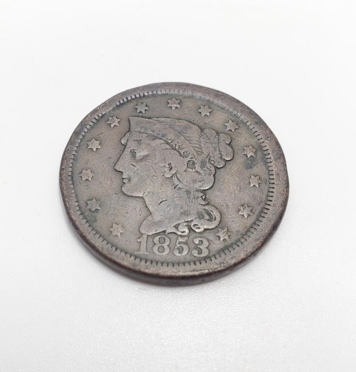 USA 1853 Large Cent with Die Break Error