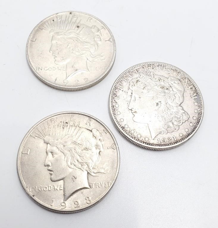 USA, Set of 3 Silver Dollar 1921, 1922, 1923