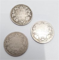Canada, Set of 3 Victorian 25 Cents 1874, 1900, 19