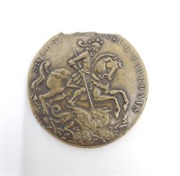Antique European Large Bronze St. George Medallion