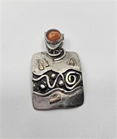 Modernist Sterling Silver Pendant with amber
