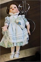 Porcelain Baby Doll Blue Dress w/stand