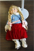Porcelain Baby Doll Long blonde braids w/stand