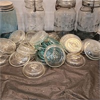 Antique canning jars, jar rubbers, glass lids