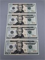 (4) Consecutive 2013 $20 Notes Crisp UNC