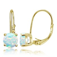 14K Yellow Gold Plated Round Opal Earrings