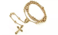 18K Gold Plated 24" Diamond Cut Rosary  Necklace