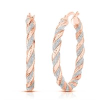 18K Rose Gold Plated Sterling Twist Hoop Earrings