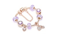 18K Rose Gold Plated Pink Heart Charm Bracelet