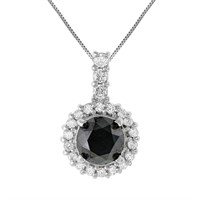 Natural 2 ct Black White Diamond Pendant Necklace