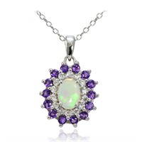 Natural Opal Amethyst & White Topaz Necklace