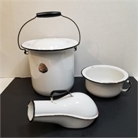 White & Black Enamelware Chamber Pots & Urinal