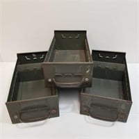 Three Green Metal Parts Bins / Parts Drawers