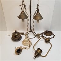 Vintage Hanging Light Fixtures - Brass - Metal